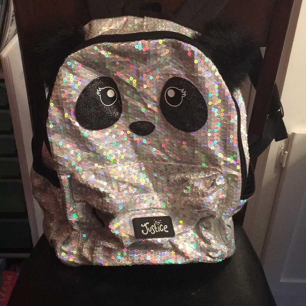 Justice Sequin Panda Backpack, Like New